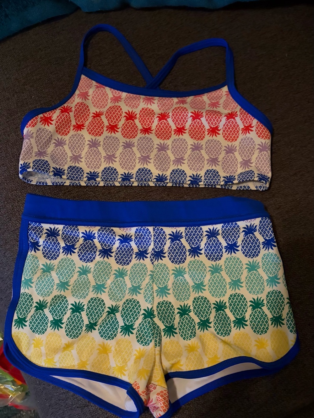 Pineapple Print Two-Piece Swim Set in Bright Multicolor